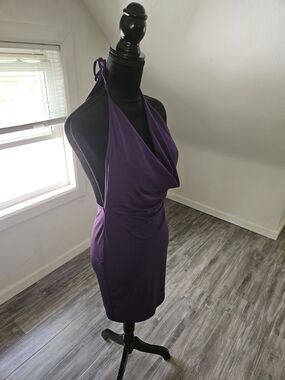 Purple Halter Cowl Neck Dress